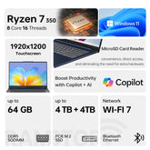 Lenovo IdeaPad Slim 5 16" Premium Traditional Laptop AMD Ryzen AI 7 350 16GB RAM AMD Radeon Graphics 512GB SSD Storage Windows 11 Home FHD+ 60Hz - Blue